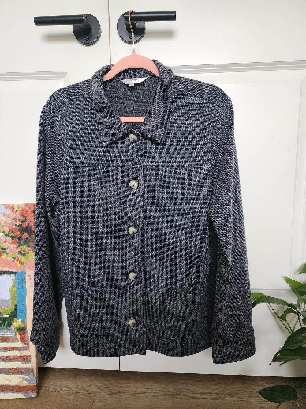 Northern Reflections Blue Grey Knit Shacket Button Front Jacket Size L
